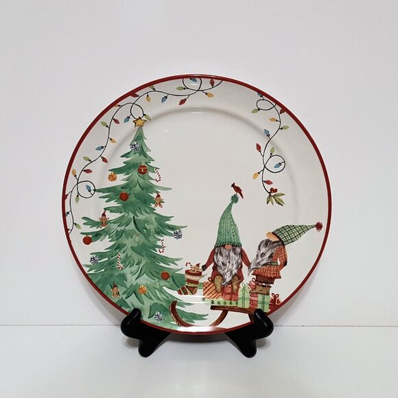 NEW Pottery Barn Set of 4 Forest Gnome Christmas Spirit Salad Plates 9.5" NIB - Picture 6 of 8